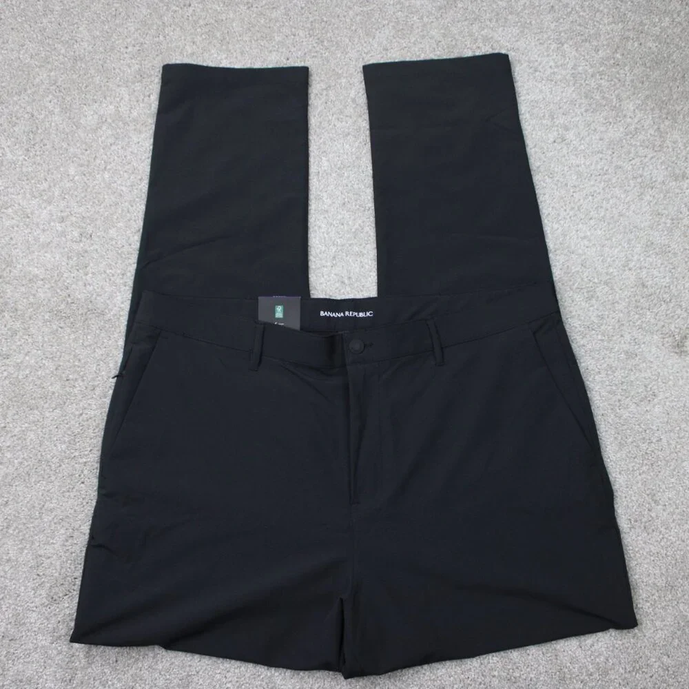 Banana Republic Pants NWT Mens 40x34 Black‎ Flat Front Straight Leg Polyester
